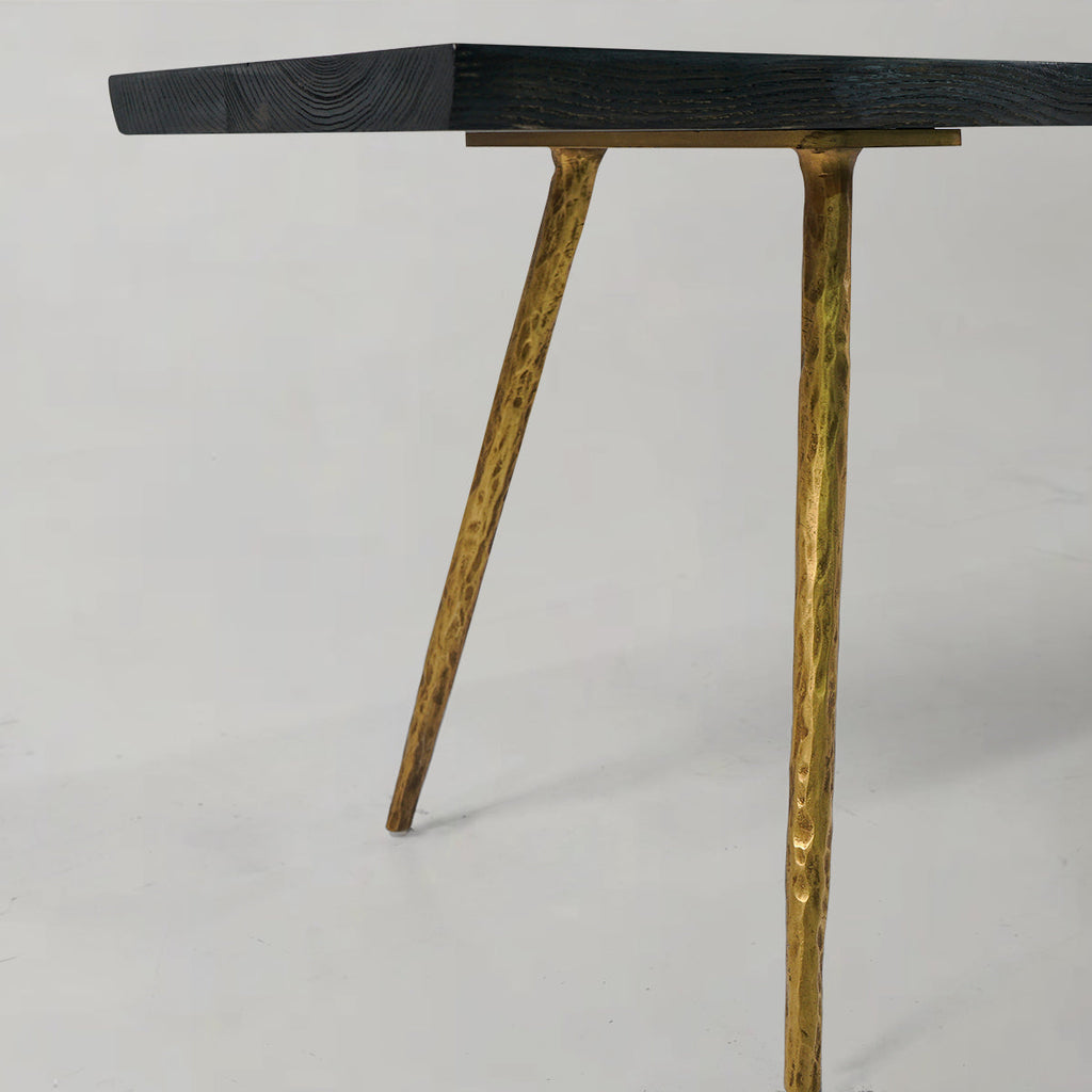 Hand-Forged Metal Retro Copper Frame Solid Wood Dining Bench