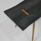 Hand-Forged Metal Retro Copper Frame Solid Wood Dining Bench