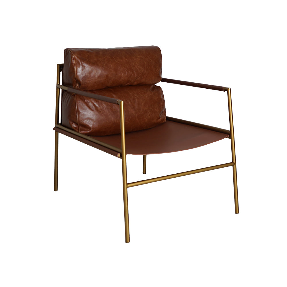 Cognac Distressed Leather Sling Lounge Chair