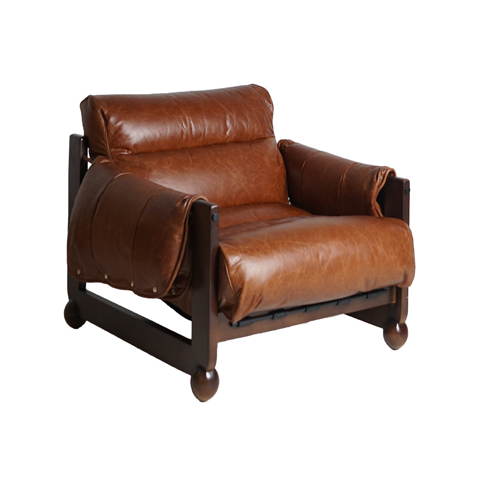 Distressed Leather Tiered Lounge Chair
