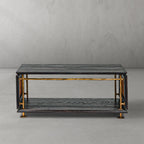 Hand-Hammered Metal & Cane Tiered Coffee Table
