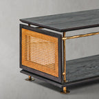 Hand-Hammered Metal & Cane Tiered Coffee Table