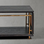Hand-Hammered Metal & Cane Tiered Coffee Table