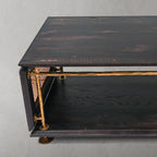 Hand-Hammered Metal & Cane Tiered Coffee Table