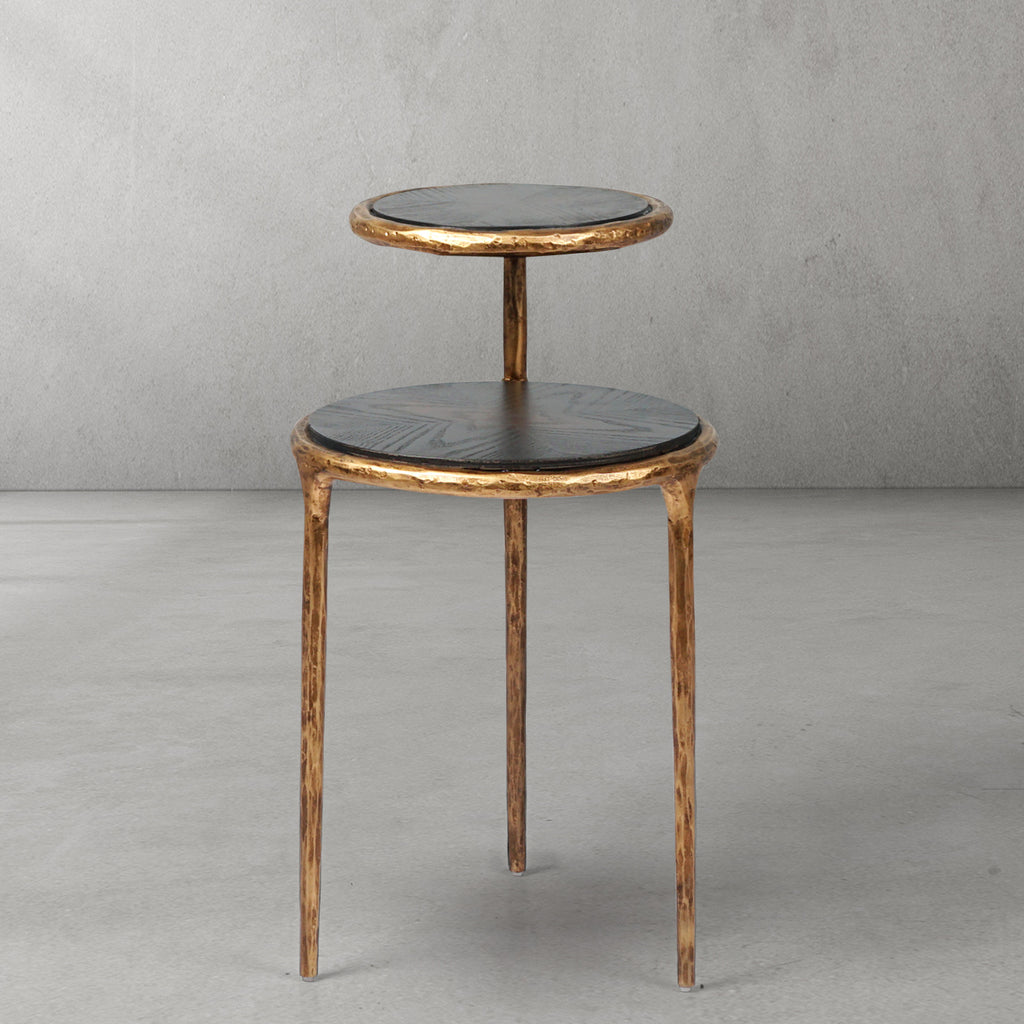 Hand-Hammered Brass Two-Tier Side Table