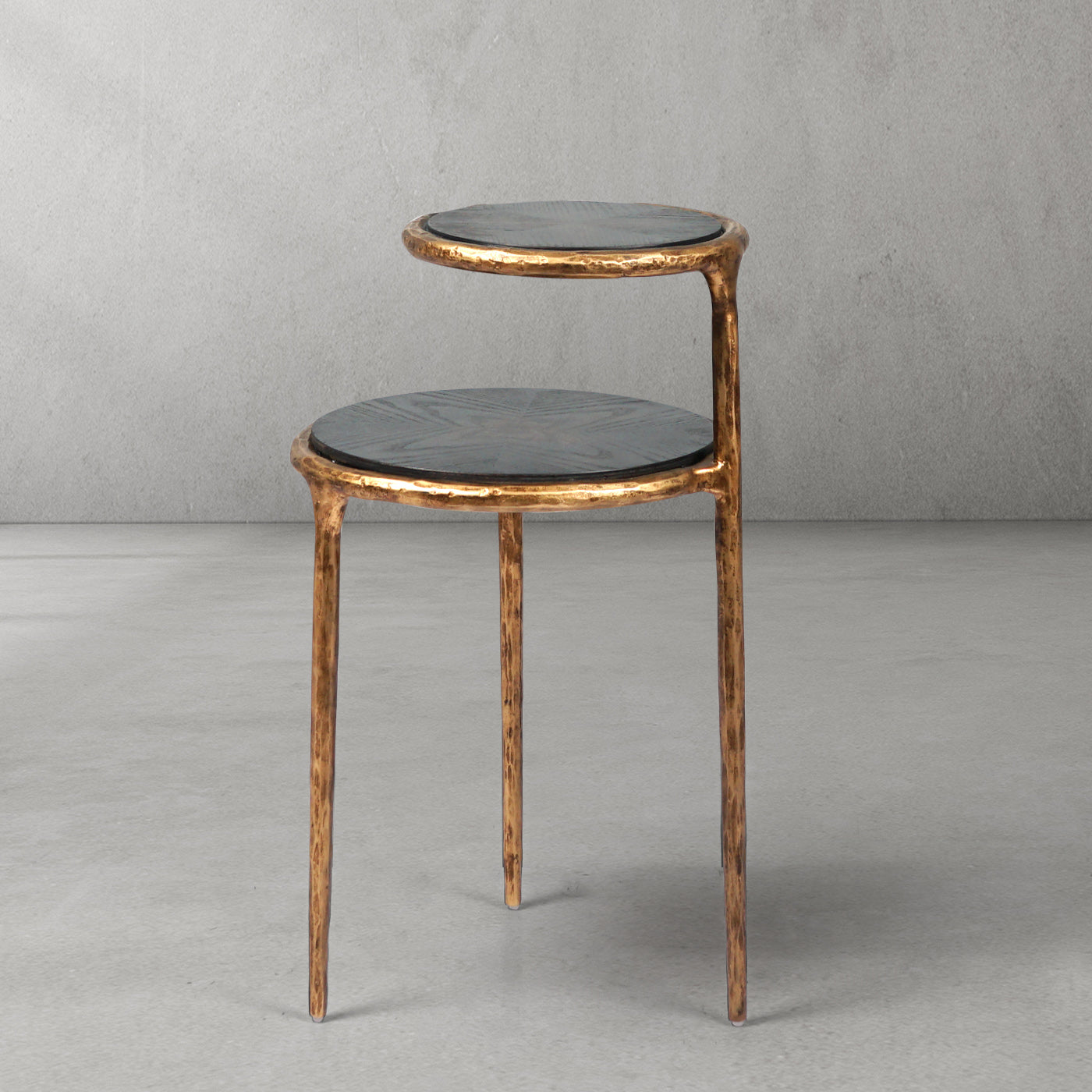 Hand-Hammered Brass Two-Tier Side Table
