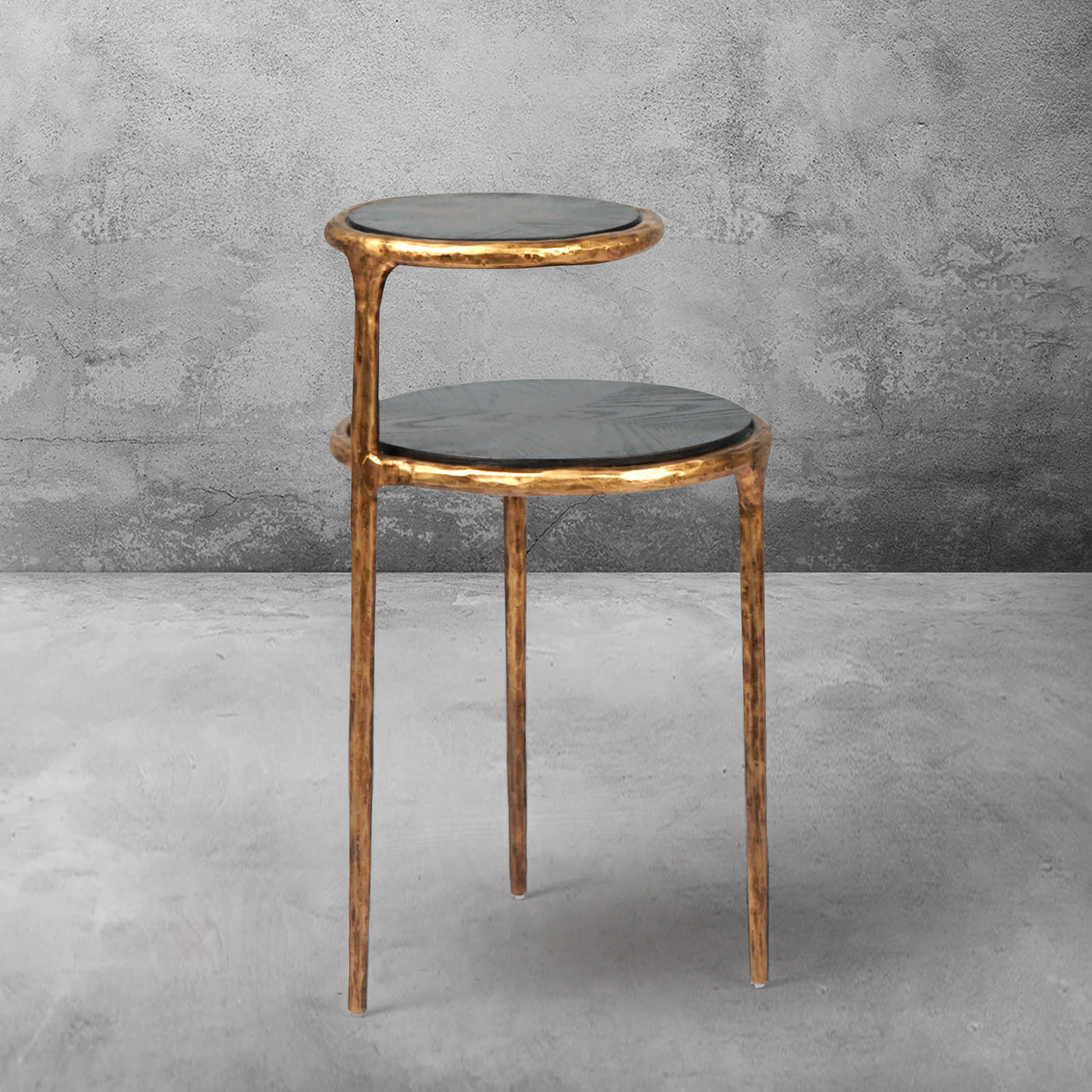 Hand-Hammered Brass Two-Tier Side Table
