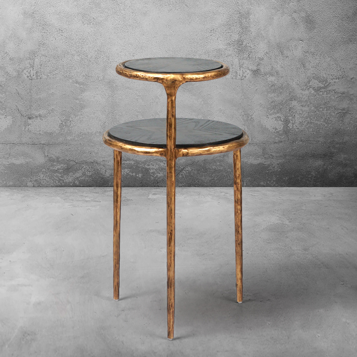 Hand-Hammered Brass Two-Tier Side Table