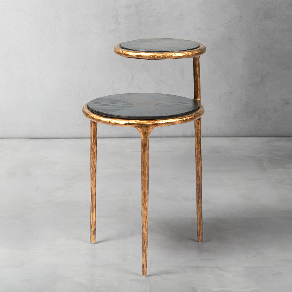 Hand-Hammered Brass Two-Tier Side Table