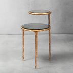 Hand-Hammered Brass Two-Tier Side Table