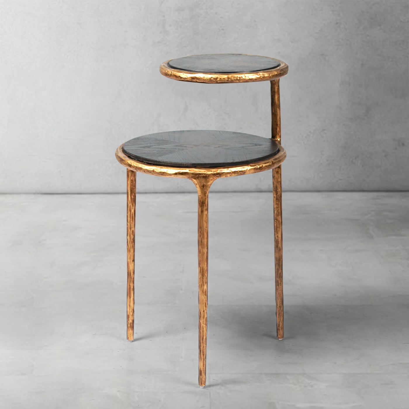 Hand-Hammered Brass Two-Tier Side Table