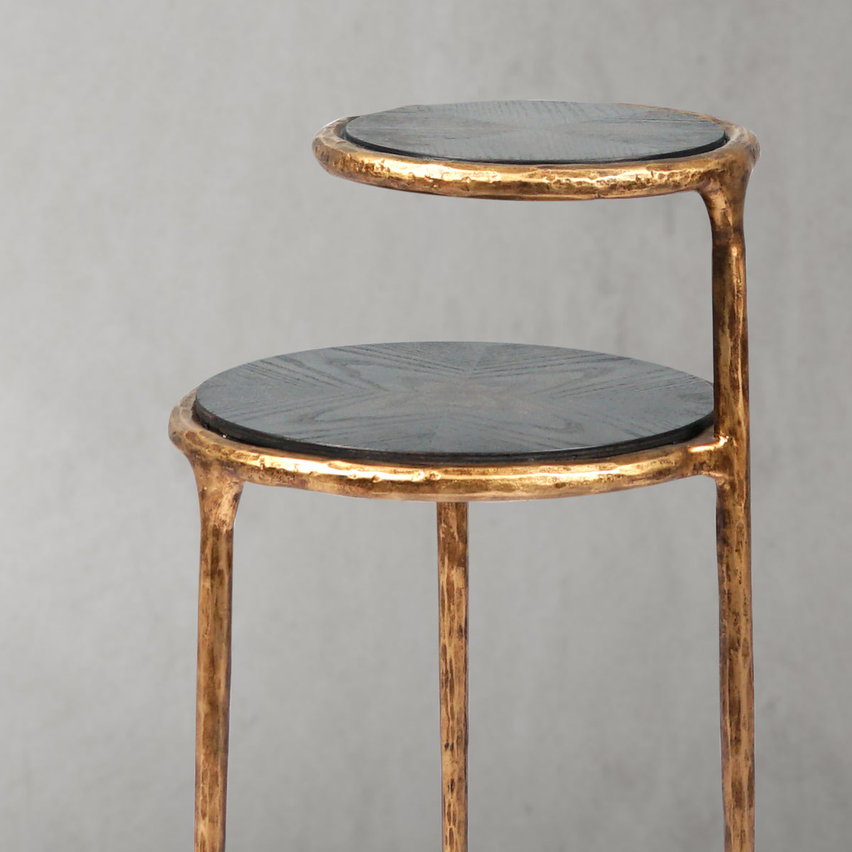 Hand-Hammered Brass Two-Tier Side Table