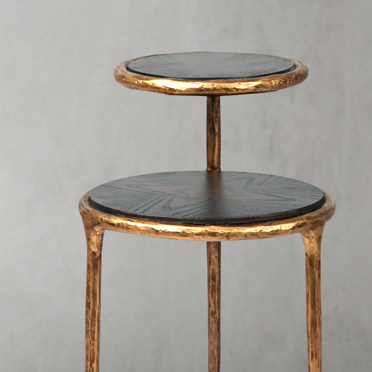 Hand-Hammered Brass Two-Tier Side Table