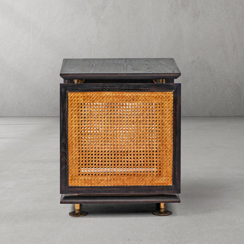 Hand-Forged Metal Woven Rattan Side Table