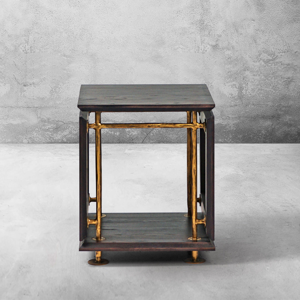 Hand-Forged Metal Woven Rattan Side Table