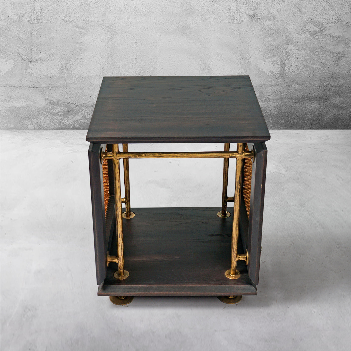Hand-Forged Metal Woven Rattan Side Table