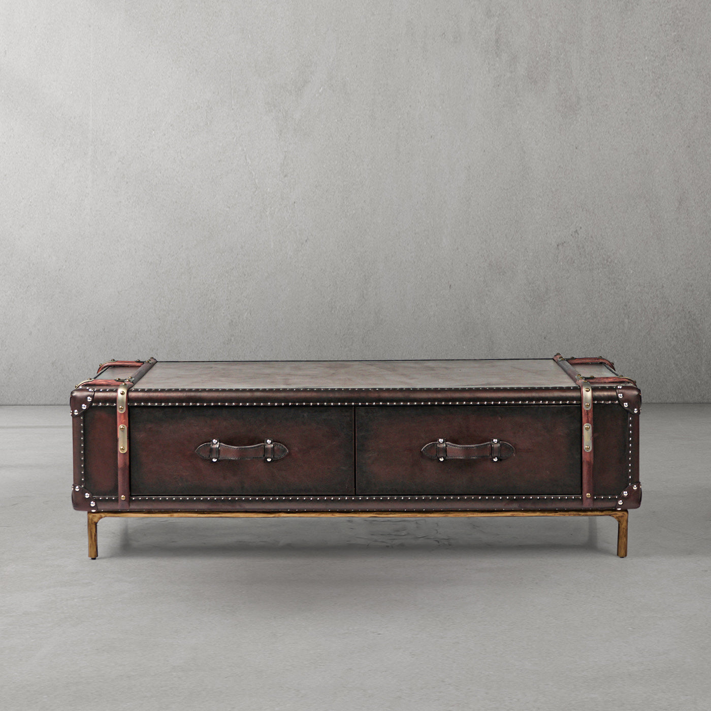 Hand-Forged Metal Vintage Cowhide Rattan Coffee Table