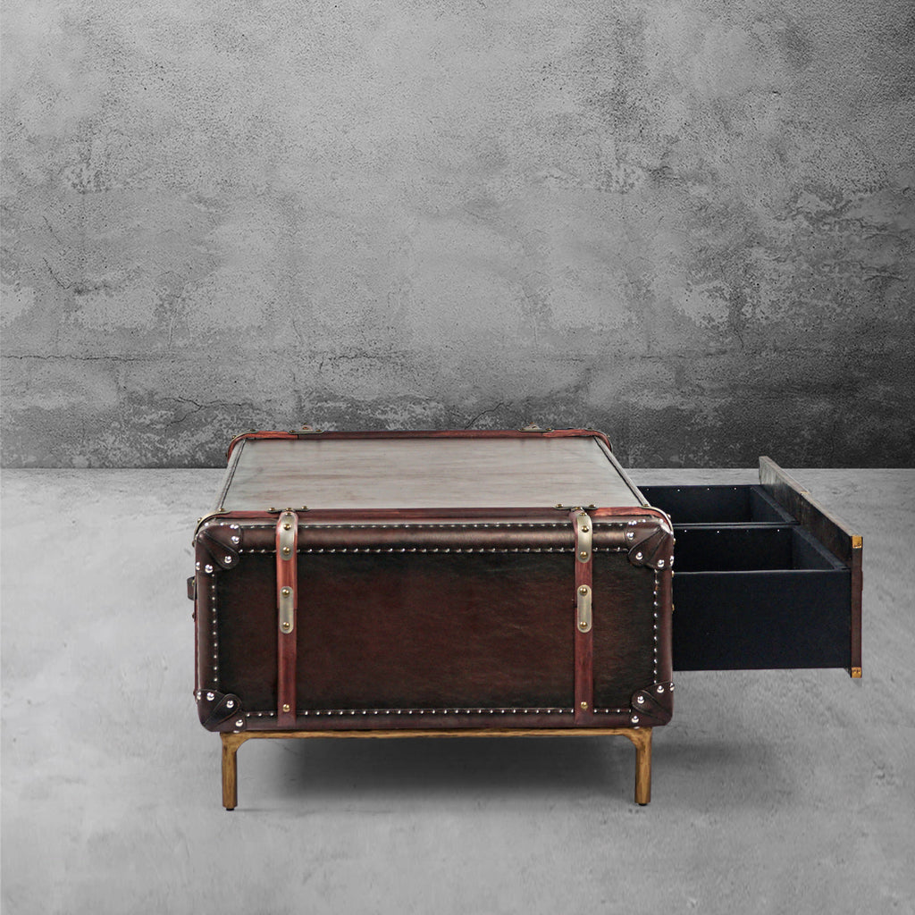 Hand-Forged Metal Vintage Cowhide Rattan Coffee Table