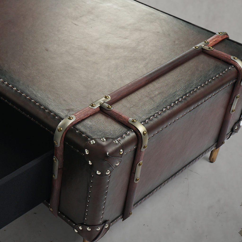 Hand-Forged Metal Vintage Cowhide Rattan Coffee Table