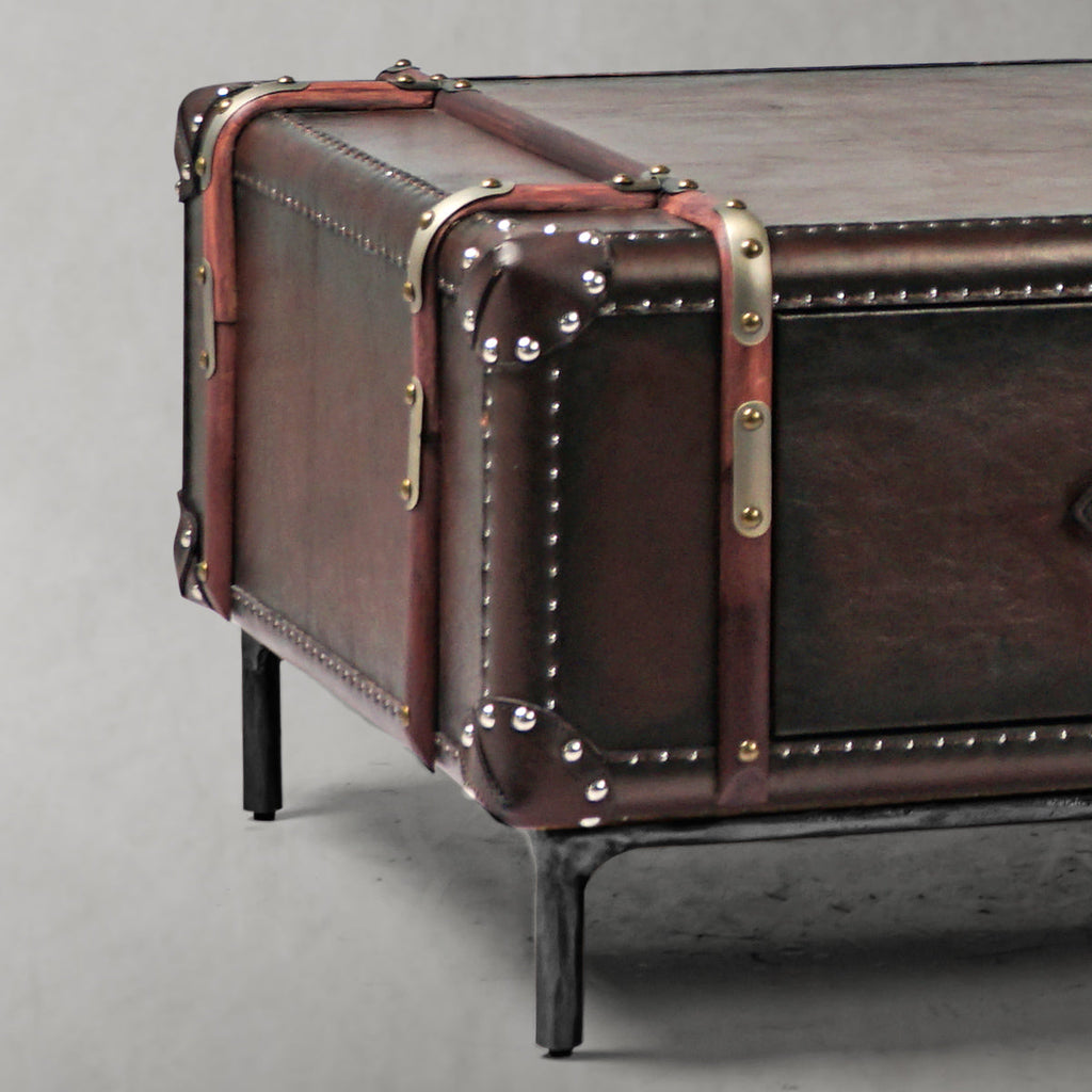 Hand-Forged Metal Vintage Cowhide Rattan Coffee Table