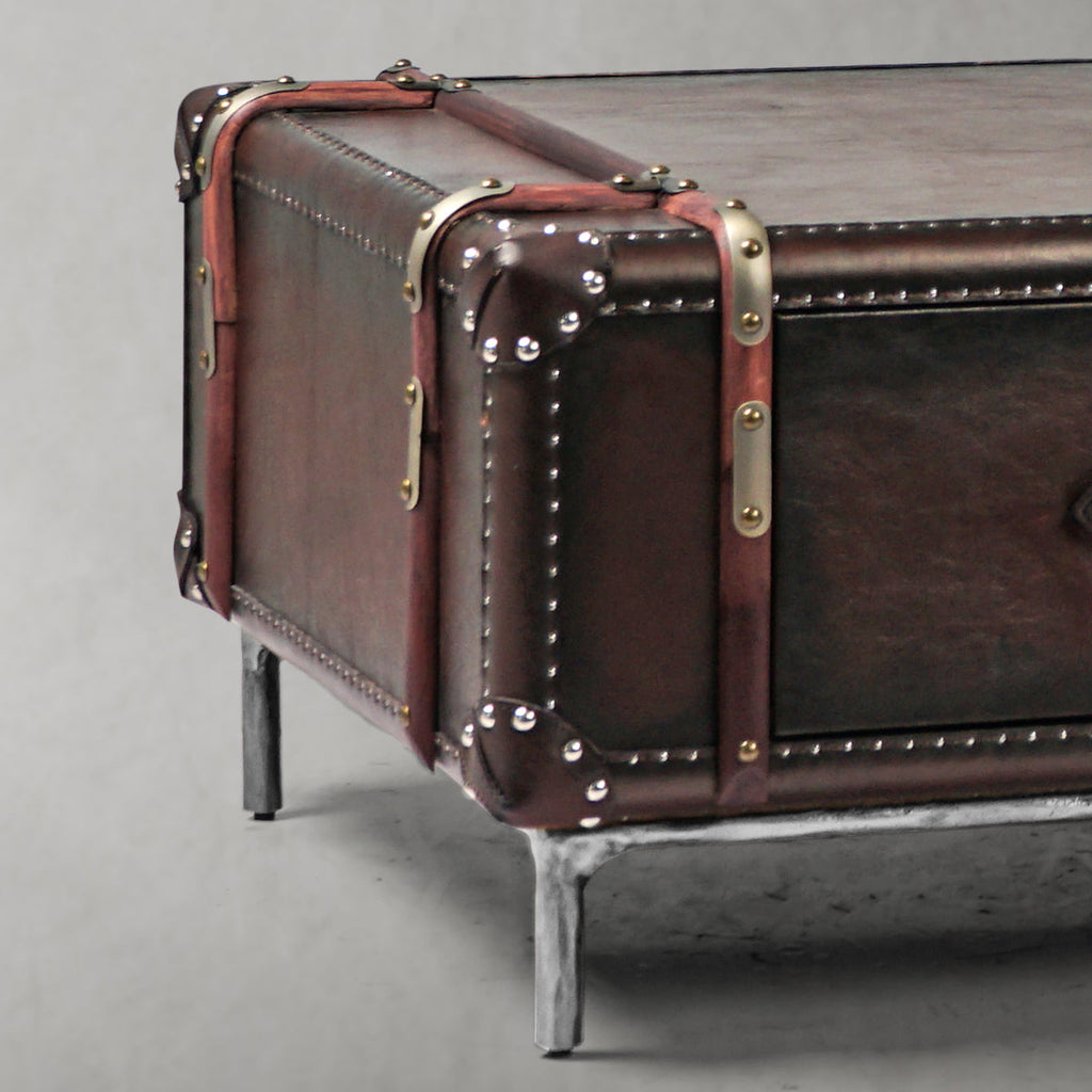 Hand-Forged Metal Vintage Cowhide Rattan Coffee Table