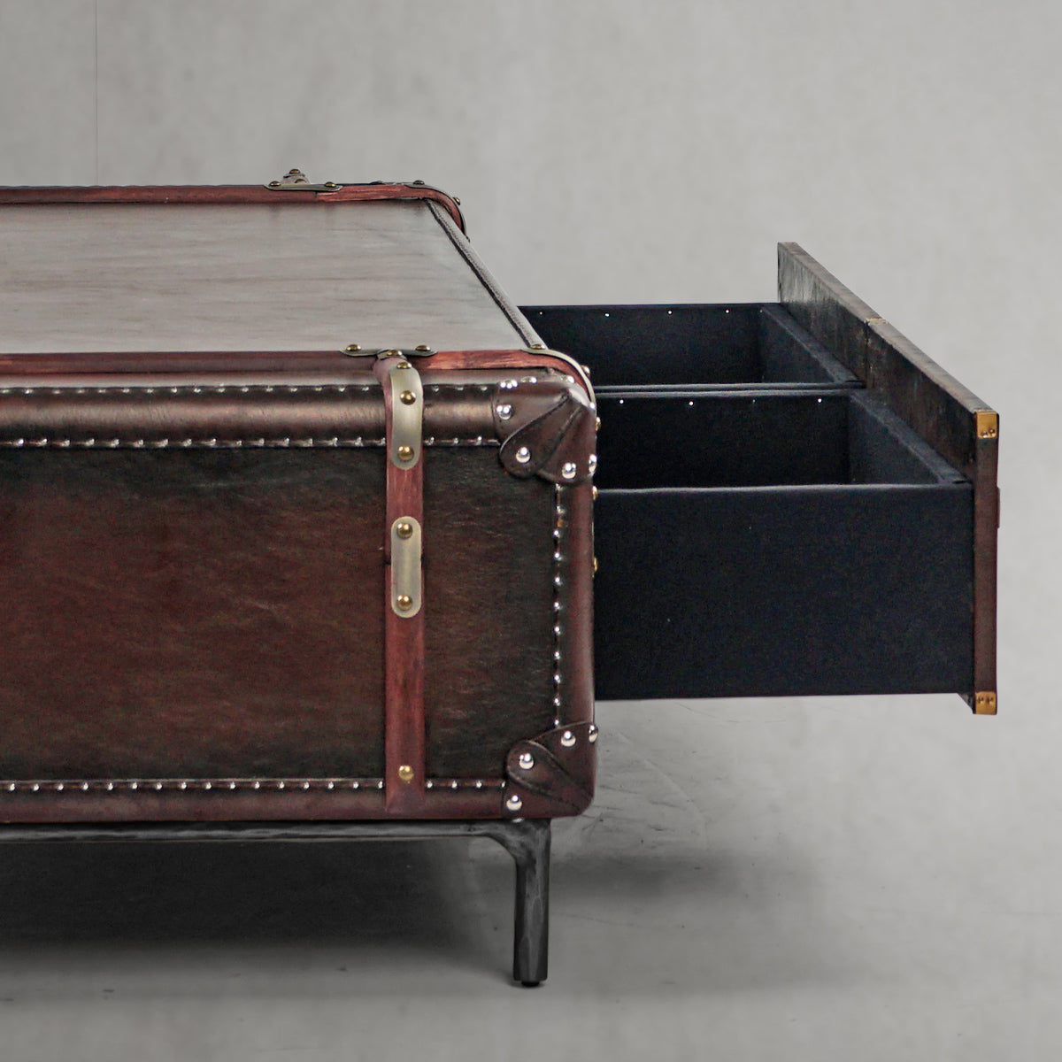 Hand-Forged Metal Vintage Cowhide Rattan Coffee Table