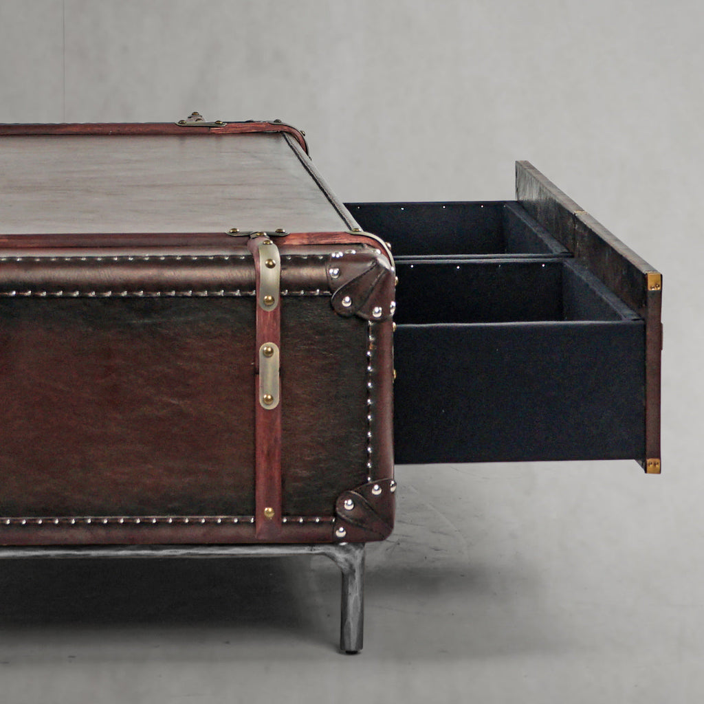 Hand-Forged Metal Vintage Cowhide Rattan Coffee Table