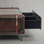 Hand-Forged Metal Vintage Cowhide Rattan Coffee Table