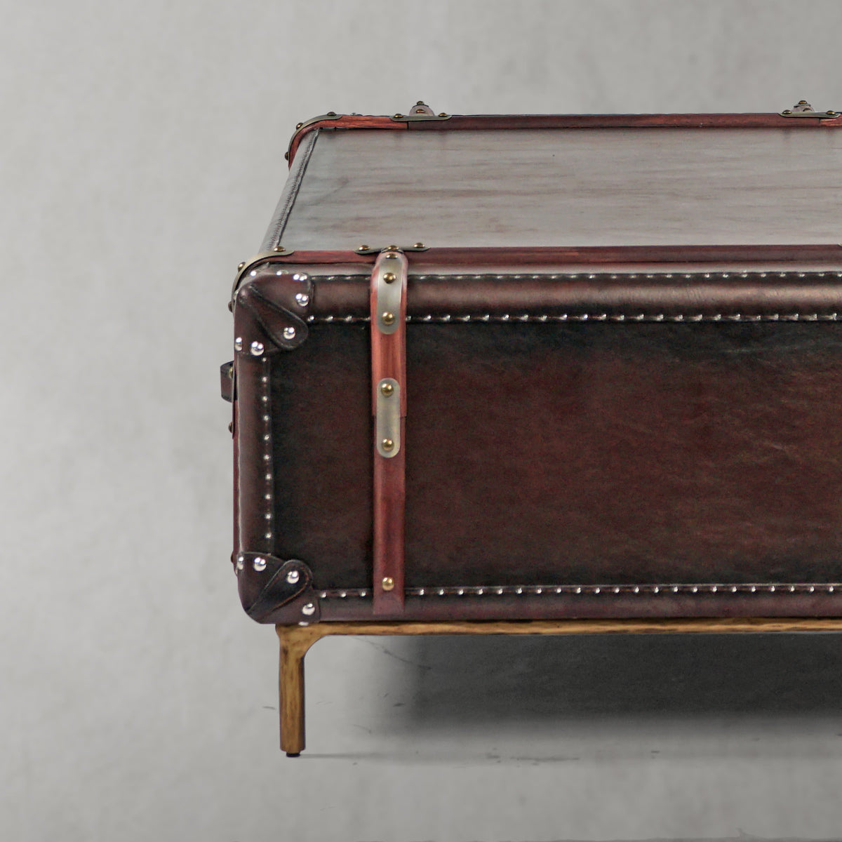 Hand-Forged Metal Vintage Cowhide Rattan Coffee Table