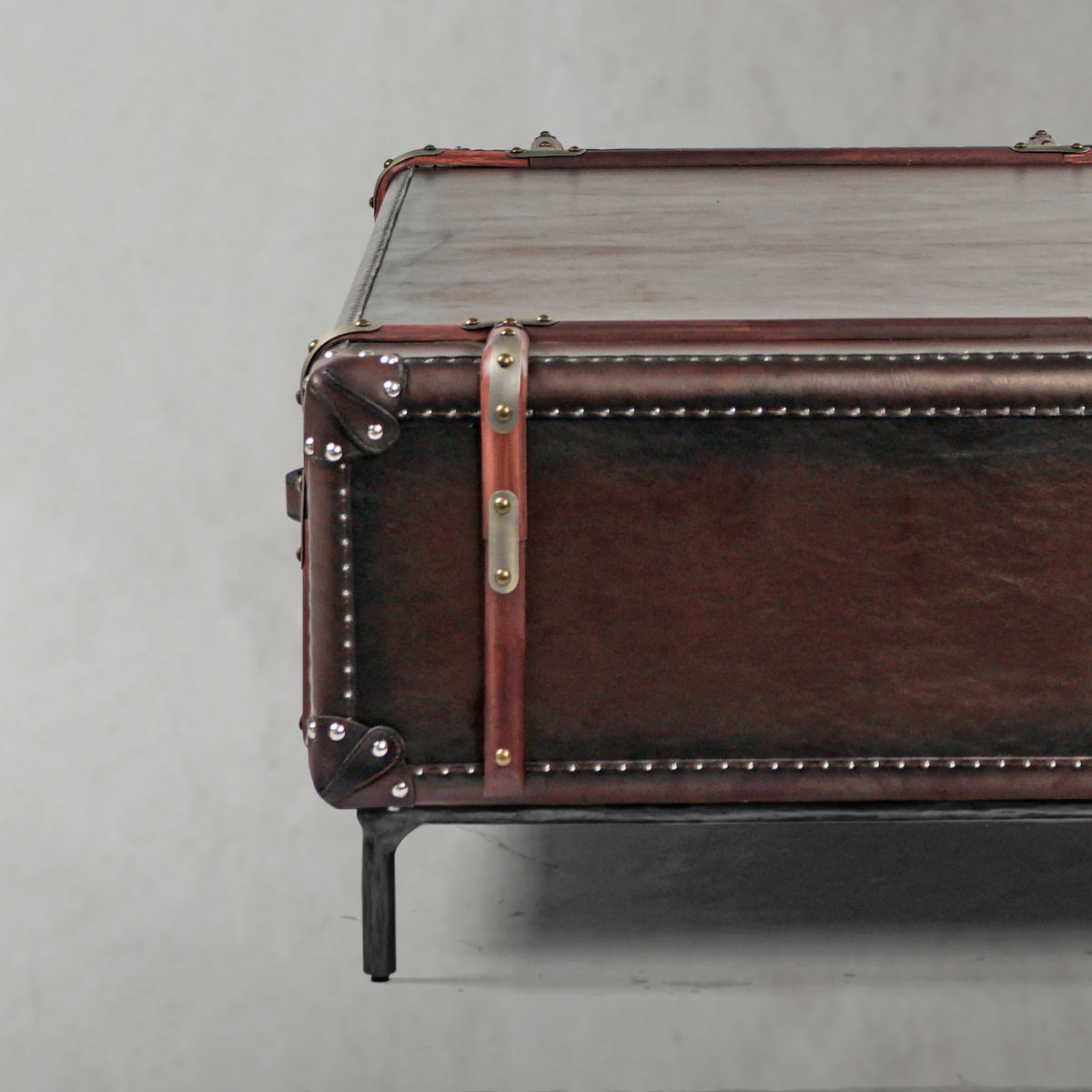 Hand-Forged Metal Vintage Cowhide Rattan Coffee Table