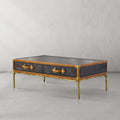 Hand-Forged Metal Vintage Leather Square Coffee Table