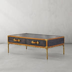 Hand-Forged Metal Vintage Leather Square Coffee Table