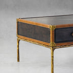 Hand-Forged Metal Vintage Leather Square Coffee Table
