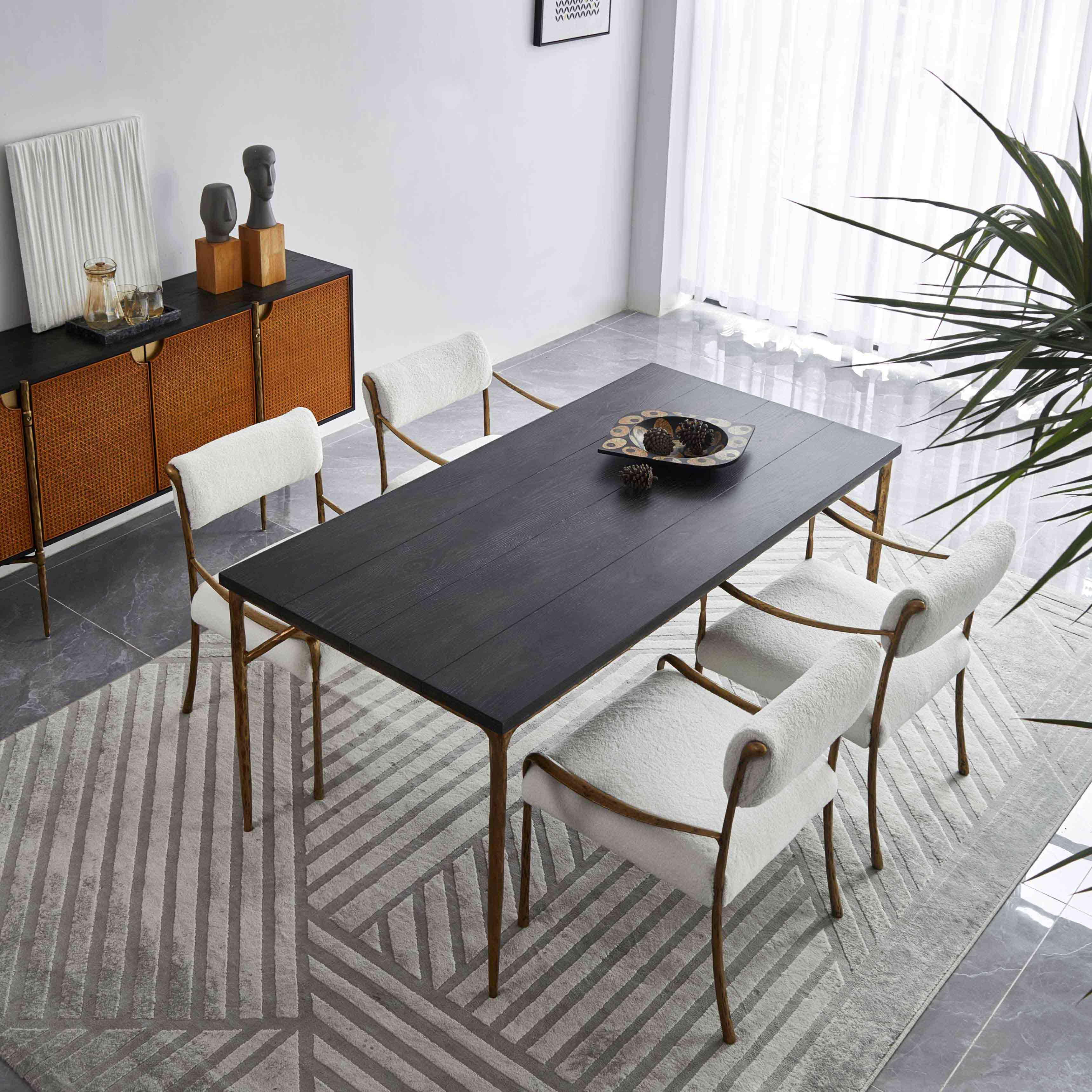 Hand-Forged Metal Retro Copper Iron Frame Armless Dining Chair