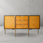 Hand-Forged Metal Metal Frame Rattan Side Cabinet