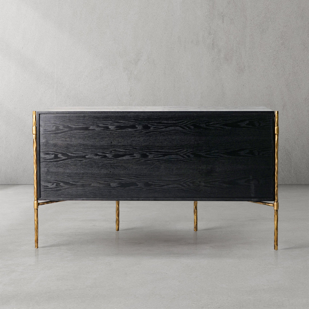 Hand-Forged Metal Metal Frame Rattan Side Cabinet