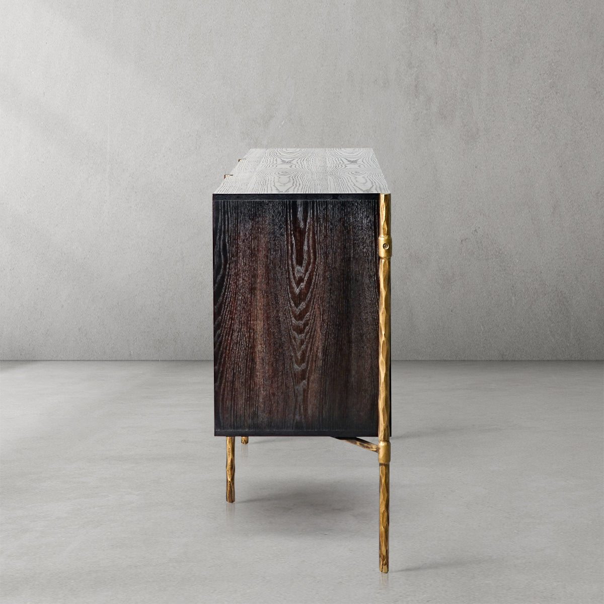 Hand-Forged Metal Metal Frame Rattan Side Cabinet