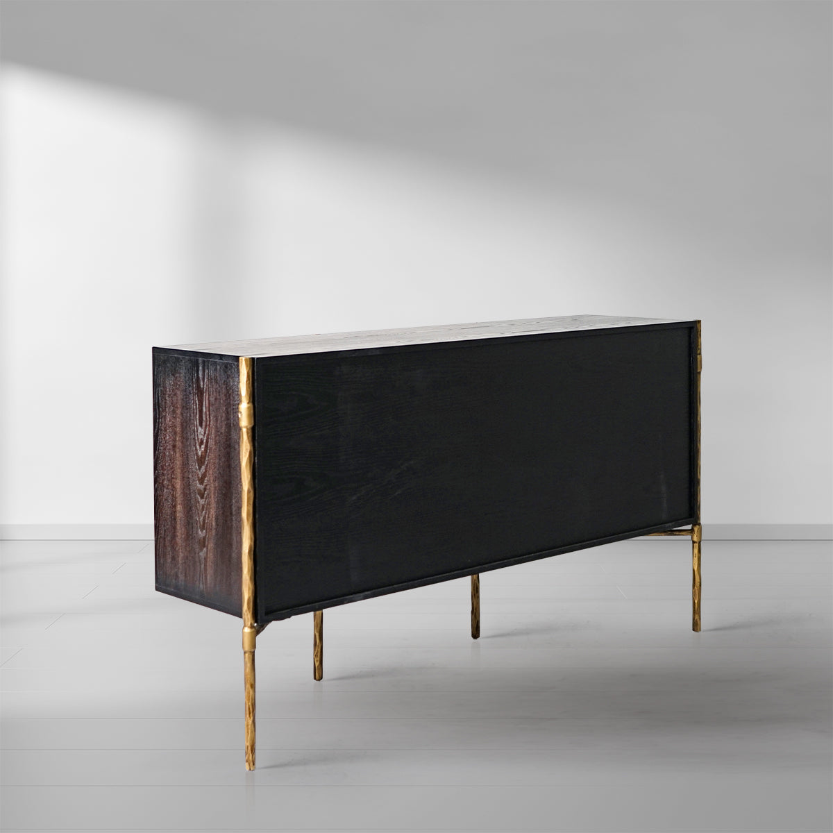 Hand-Forged Metal Metal Frame Rattan Side Cabinet