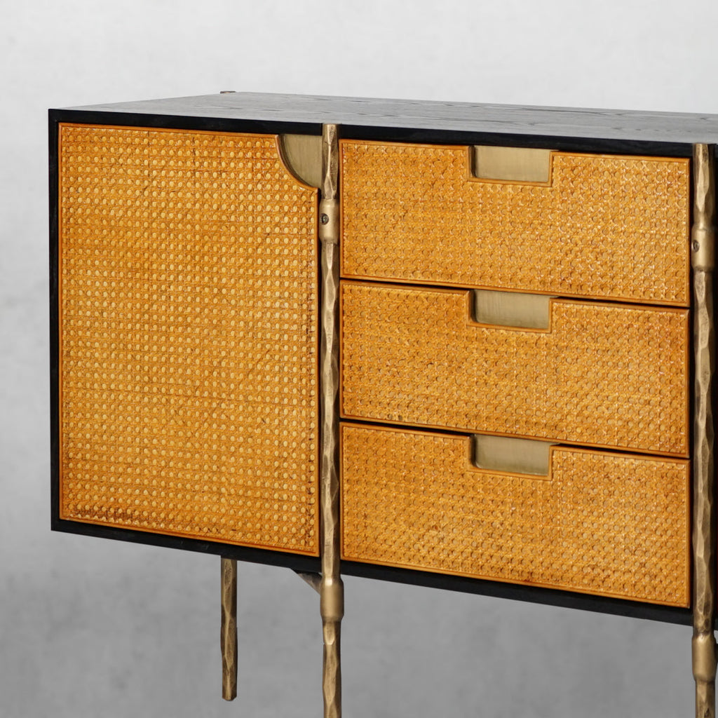 Hand-Forged Metal Metal Frame Rattan Side Cabinet