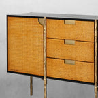 Hand-Forged Metal Metal Frame Rattan Side Cabinet