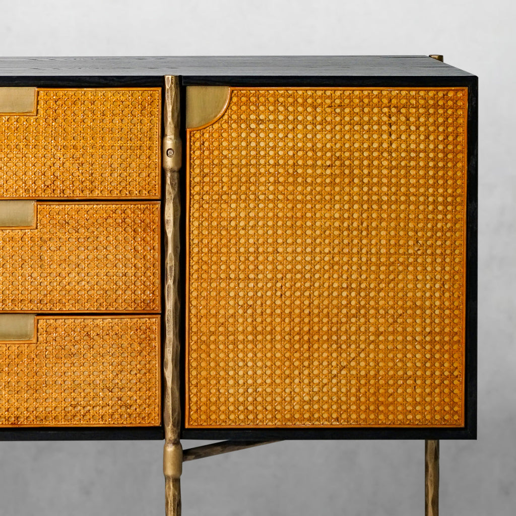 Hand-Forged Metal Metal Frame Rattan Side Cabinet