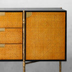 Hand-Forged Metal Metal Frame Rattan Side Cabinet