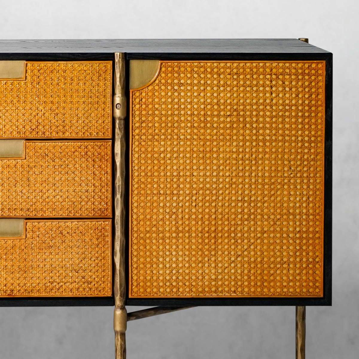 Hand-Forged Metal Metal Frame Rattan Side Cabinet