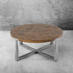 Artisan Reclaimed Elm & Hand-Forged Metal Round Coffee Table