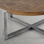 Artisan Reclaimed Elm & Hand-Forged Metal Round Coffee Table