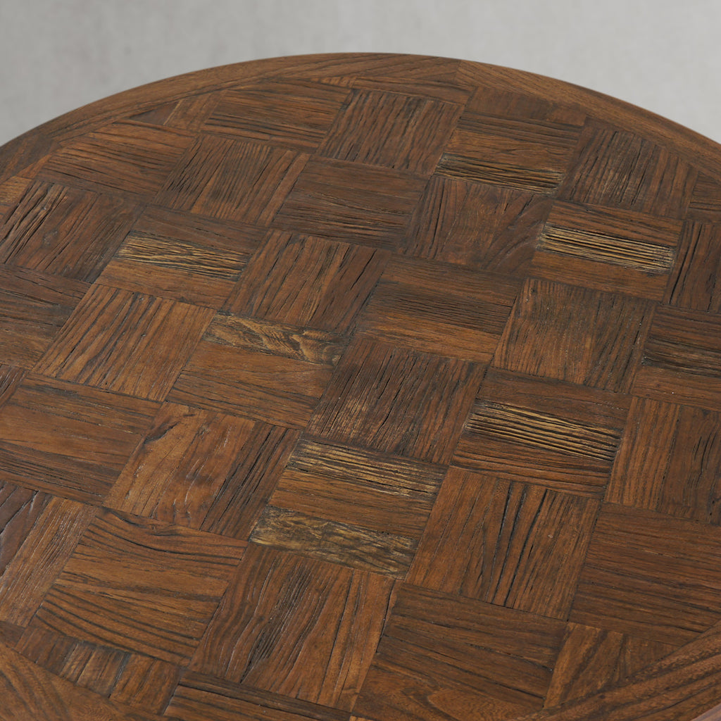 Artisan Reclaimed Elm & Hand-Forged Metal Round Coffee Table