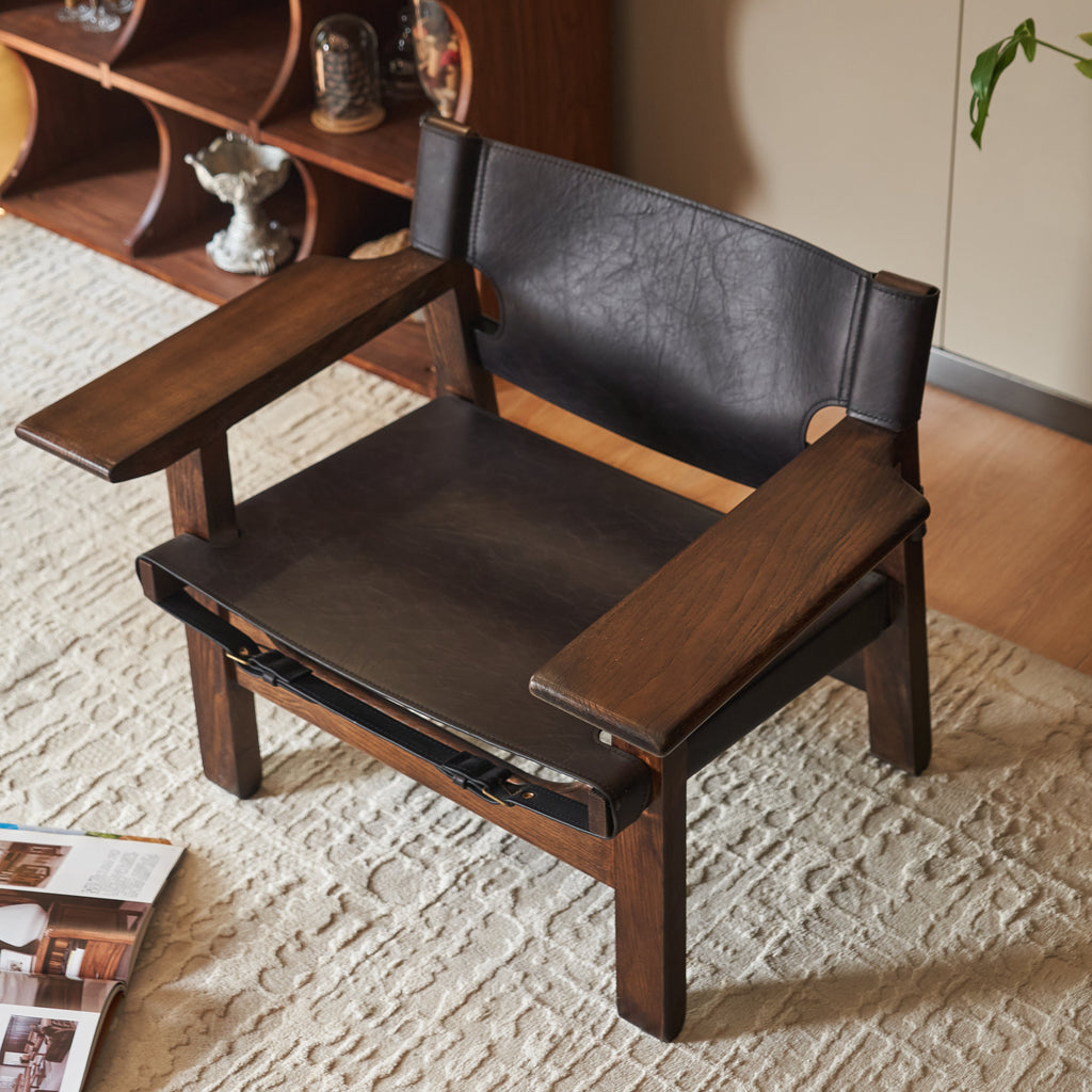 Tiered Distressed Leather Lounge Chair