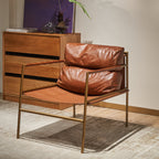 Cognac Distressed Leather Sling Lounge Chair