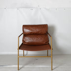 Cognac Distressed Leather Sling Lounge Chair