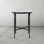 Hand-Forged Metal Round Marble Side Table 18" 22"
